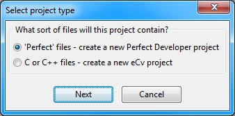 Project Type dialog