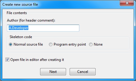 Create New File dialog