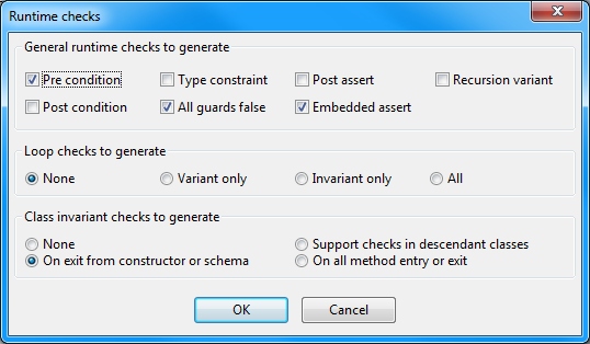 Runtime check generation settings